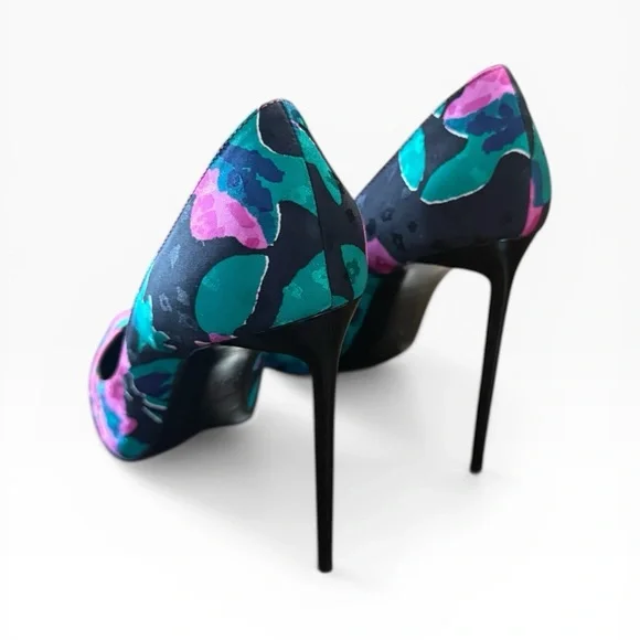 Saint Laurent Zoe Floral Print Fabric Pointed Toe Pumps EU 36.5 US 6.5 - Picture 6 of 14